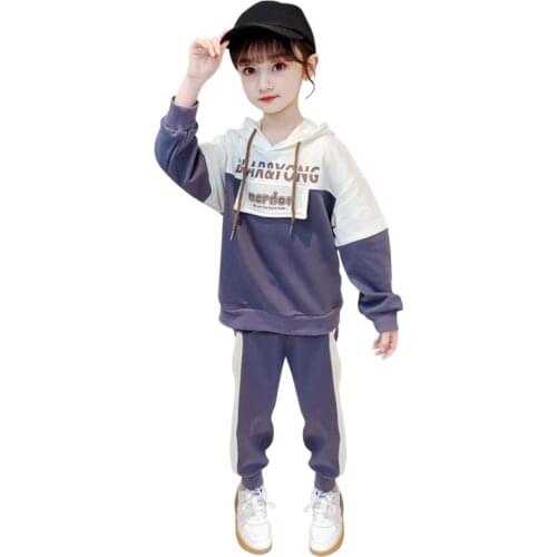 Two-Piece Girls Outfits Hooded Tops and Sweatpants Autumn Tracksuits Teen Long Sleeve Pullover Trousers Cotton Sports Suits