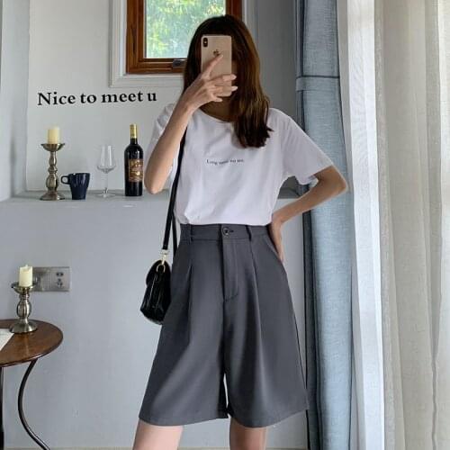 Capri Suit Shorts Women Summer Knee Length Black Wide Leg Loose Drape Korean Style Shorts Womens Office BF Streetwear Simple