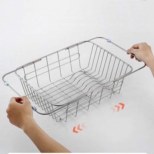 Kitchen tableware drain basket retractable kitchen sink storage rack stainless steel