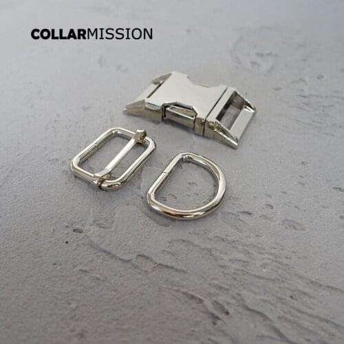 Metal buckle+adjust buckle+D ring/set) manufacturer high quality plated metal buckle silvery diy 25mm dog collars parts
