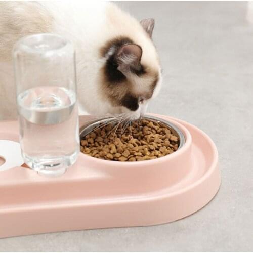 Dual Port Pet Food Bowl For Feeding And Drinking Stainless Steel Automatic Water Dispenser Feeder Utensils Pet Bowl For Cat Dog