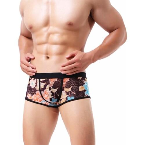 Brand Mens sexy underwear Transparent Mens gay Boxers Homme Cuecas Masculina Homewear Fashion Mens Casual Lace Underpants