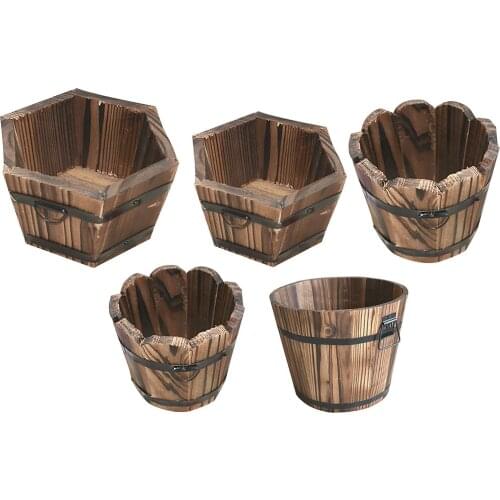 Set of 5 Whisky Wooden Barrel Planter Flower Pot Patio Decorative Barrel