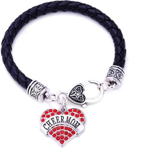 New Love Heart Letter Cheer Mom Clear Crystal Charm Bracelet jewelry