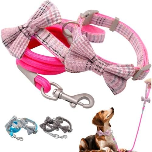 New Dog Collar And Leash Set Cute Bowtie Dogs Collars With Pet Walking Leash for Small Medium Dogs Birthday Wedding Accessory