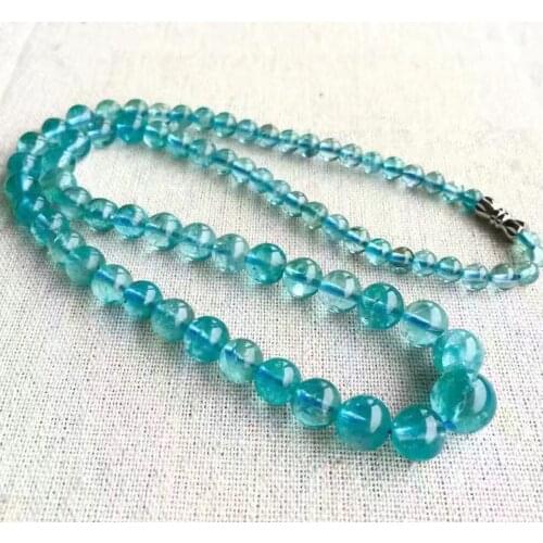 Genuine Natural Blue Ice Apatite Crystal Necklace Pendant Clear Round Beads 5-13mm Necklace Apatite Gemstone Chain AAAAAA