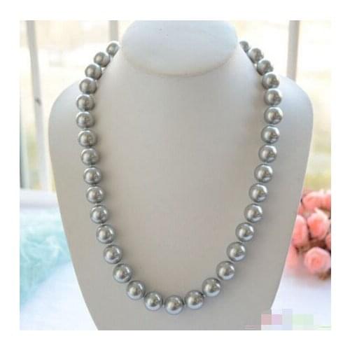 24" 14mm gray round SOUTH SEA SHELL PEARL NECKLACE Noble style Natural Fine jewe