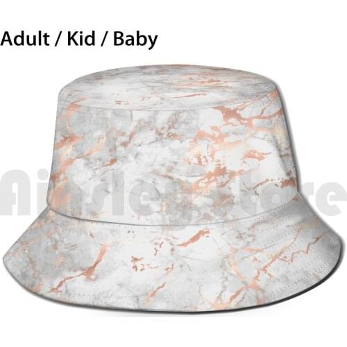 Rose Gold Pink Marble Sun Hat Foldable UV Protection Marble Cute Pink White Funny Girly Pastel Pattern Puppy Rose Gold