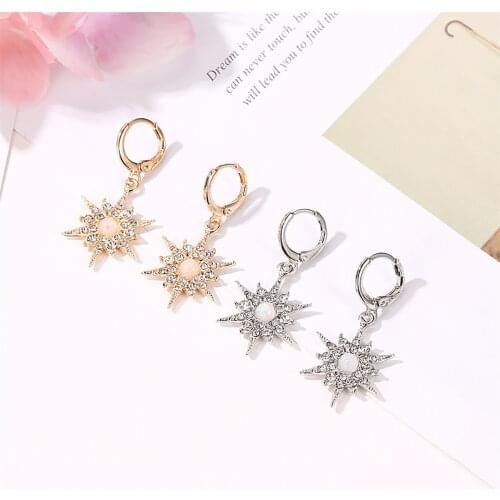 1Pair Fashion Star Rhinestone Alloy Hoop Earrings For Women Gold/Silver Color Wedding Party Club Jewelry 35mm x 20mm