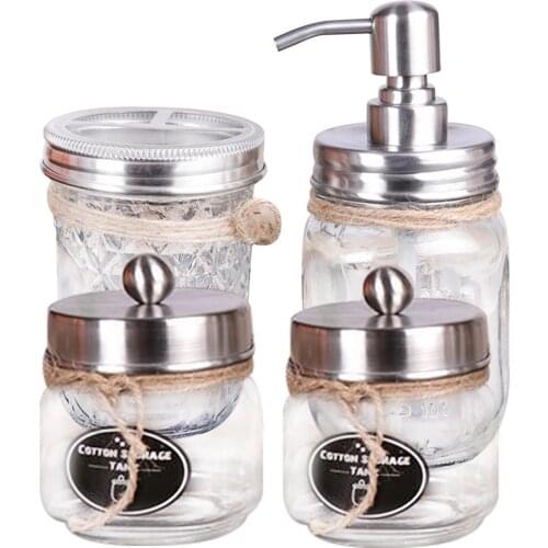 4pcs/set Mason Jar Wide Mouth Glass Bottle Soap Dispenser Holder Bathroom Accessories Storage Container Set Home Storage