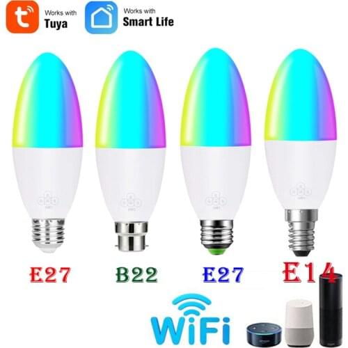 Tuya smart home E14 led light bulb alexa Amazon google home voice control led lamp timer dimming multicolored RGB light E27 B22