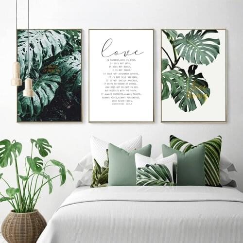 Tropical Green Plant Leaf Scandinavian Poster Wall Art Canvas Painting Quotes Nordic Print Decorative Pictures Modern Home Decor