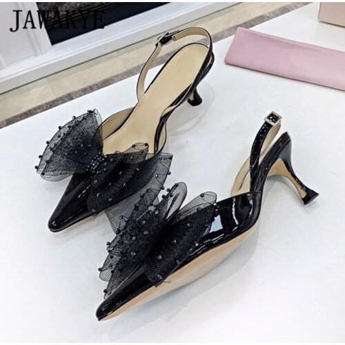 Lace Butterfly Slingback Women High Heel Pointy Toe Women Party Shoes Sexy Shallow Banquet Wedding Shoes New Spring Stilettos