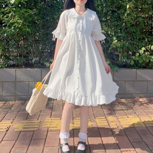 Japanse Zoete Schattige Pop Kraag Lolita Jurk Zomer Nieuwe Gothic Victoriaanse Wit Angel Kawaii Lolita Dagelijkse Jurken Party