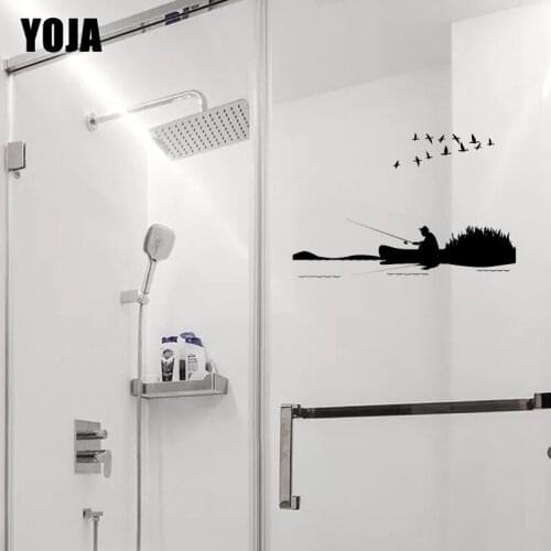 YOJA 16X29.4CM Fun Fishing Bath Shower Glass Decal Home Decor Wall Sticker G2-0396