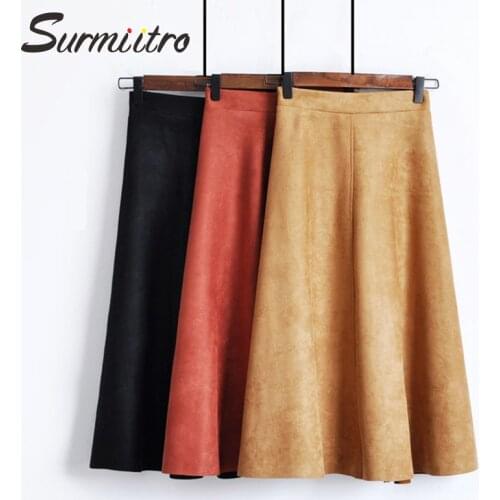 SURMIITRO Suede Velvet Midi Skirt Women For Spring Autumn Winter 2021 Korean Style High Waist Red Yellow Blue Skirt Female