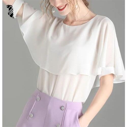 2020 Women Elegant Summer Chiffon Shirts Butterfly Sleeve Ladies Tops Formal Office Blouse Plus Size M-7XL 8XL White Red Blue