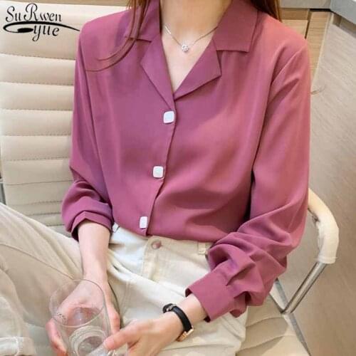 Korean Fashion Long Sleeve Office Lady Style Womens Shirts New Suit Loose Solid Tops Female Square Button Elegant Blouse 11873