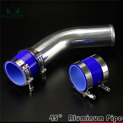 45 degree 76mm 3" Aluminum Turbo Intercooler Pipe Piping+silicon hose+T clamps BLUE