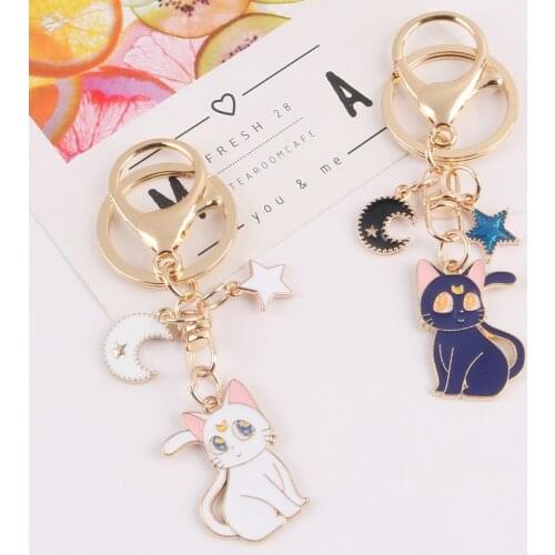 Anime Pretty Soldier Sailor Moon Figures Model Key Chan Creative Cartoon Cute Moon Cat Keychain Bag Pendant Accessory Girls Gift