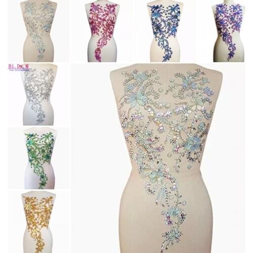 Noble Pure Crystal AB Color patches Sew on Rhinestones Stones Sequins Beads Applique Sewing for DIY Wedding Dress 30x60cm (AB)