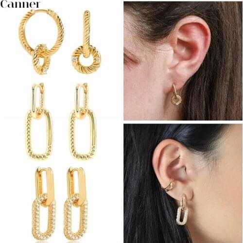 CANNER 925 Sterling Silver Twisted Circle All-match Hoop Earrings Big Hoops For Women Crystal Luxury Circle Earring Loop Jewelry
