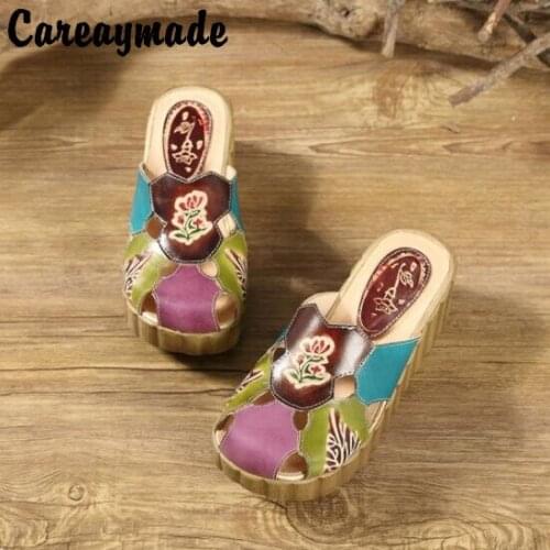 Careaymade-Folk style Head layer cowhide pure handmade Carved shoes, the retro art mori girl shoes,Womens casual Sandals1908-5