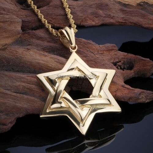 For Men Jewelry Gothic Biker stainless steel religious Jusus David of Star Gold pendant Necklace With 4mm 22'' Rope Chain