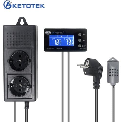 Digital Temperature Humidity Controller Outlet Relay Thermostat Hygromstat Regulator 220V 10A THC-220EU Blue LCD EU Plug