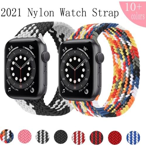 Correa Apple Watch Band SE 6 44MM 40MM Nylon Stretch Braided Wrist SoloLoop Bracelet Strap Sports iWatch Series 5 4 3Belt 38 42M
