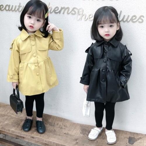 2020 Autumn Pu Jackets Toddler Girl 18M-6T Kids Korean style Faux Leather Coats Windbreaker Clothing Childrens Outerwear