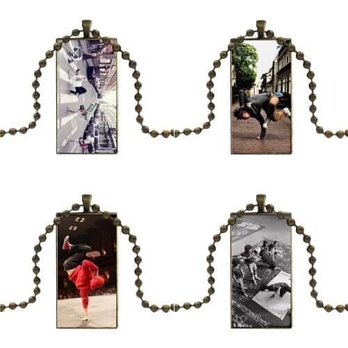 For Girls Hot Break Dancing Breaking Hip Hop Brand Bronze Color Jewelry Fashion Statement Necklace Glass Necklaces Pendants