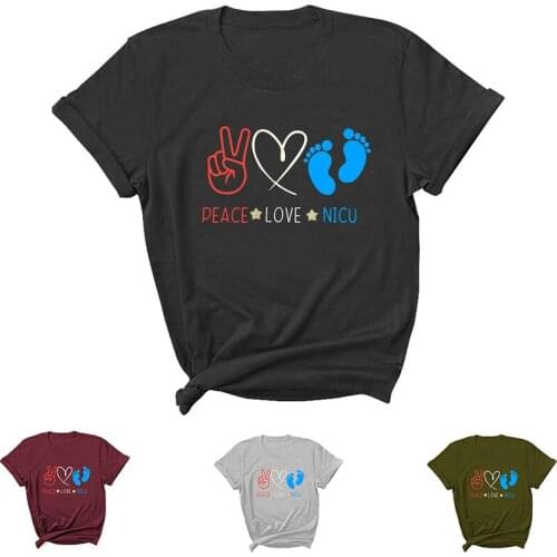 Peace Love Nicu Letter Print Women T Shirt Short Sleeve ONeck Loose Women Tshirt Ladies Tee Shirt Tops Clothes Camisetas Mujer