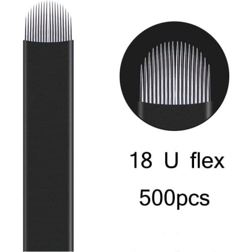 500pcs Black Lamina Microblading Needles 0.18mm U Shape 18 pins Blades 12 14 16 18 Pin Tattoo Needles For Permanent Makeup Pen