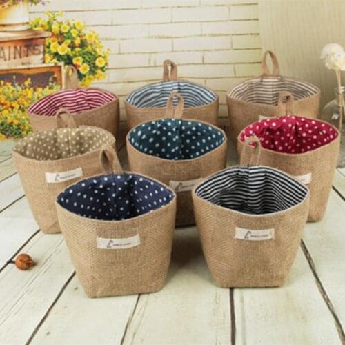 Cotton Linen Flower Pot Small Sack Hanging Wall Hanging Jute Dot Striped Storage Basket Storage Hanging Bag Deskt Opbergtas 60XX