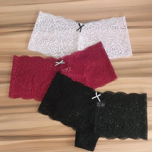 3 Pieces Ladies Lace Panties Sexy Underwear Women Boyshort Underpants Female Lingerie See Through Culotte Femme Intimates Pantys