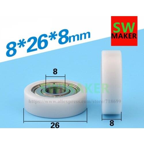 8*26*8mm rubber covered small wheels, 608ZZ bearings, flat rollers, POM rubber covered plastic pulley bearings, small wheels