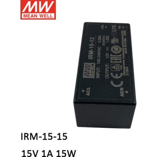 MEAN WELL IRM-15-15 15W PCB-mount assemble Encapsulated Power Module 110V/220V AC to 15V DC 1A 15W Module type Power Supply