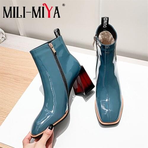 MILI-MIYA High Quality Cow Leather Women Ankle Boots Square Toe Zipper Thick Heels Fashion Street Shoes Plus Size 34-42 Handmade