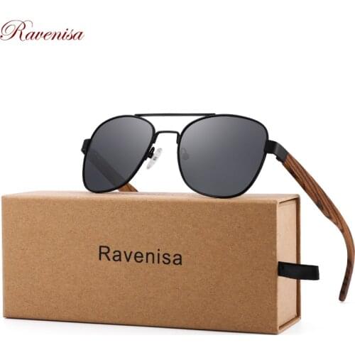 RAVENISA 2020 Fashion Pilot Wood Sunglasses For Men Polarized Protective Goggle Women Vintage Wooden Eyewear Gafe sol de