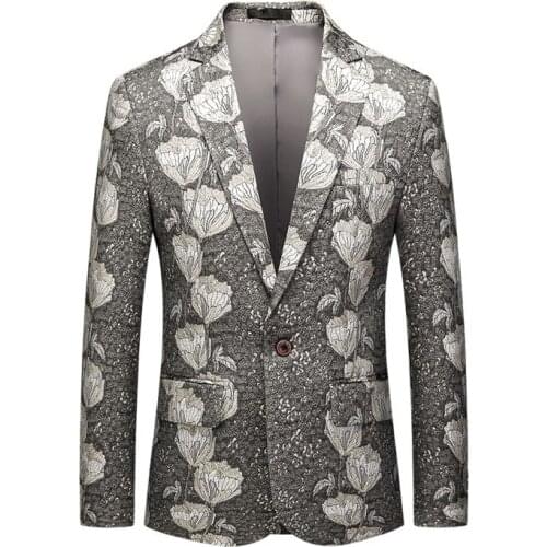 Jackets Mens Gray Floral Flowers Patterns Embroidery American Man Suit Blazer masculino slim fit Big Size 5XL 4XL #919