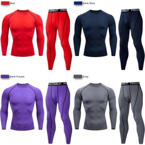 Mens Compression Sportswear Suit GYM Tight Clothes Yoga Sets Workout Jogging MMA Fitness Clothing Tracksuit Pants Sporting