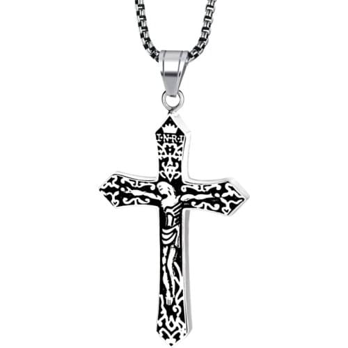 RIR Mens Gold Jesus Piece Eastern Orthodox Cross Pendant In Stainless Steel Male Crucifix Necklace Jewelry