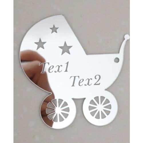 Personalized 20pcs New Born Bady Bithday Party Table Decoration Favors Tags Card Mirror Gold Silver Sticker for Baptism 6CM Sign