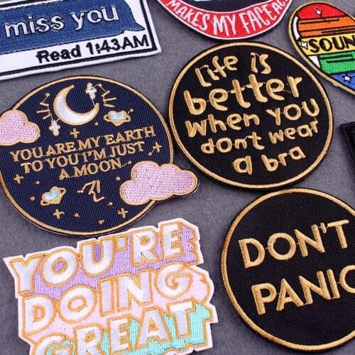 Words Embroidered Patches On Clothes Slogan Clothes Patches With Iron Punk Patch Iron-On Patches For Clothing Stripes Accessory