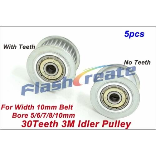 5pcs 30 Teeth 3M Idler Pulley Passive Pulley Bore 5/6/7/8/10mm For Width 10mm 3M Timing Belt 30T 30Teeth 3M Tension Pulley