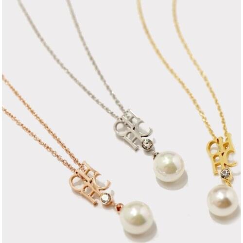 OL Style Fashion Charm Chains Jewelry Brand High-Grade Fine CH Letters Pearl Pendant Necklace for Women