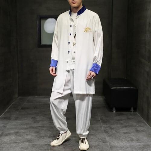 2021 Autumn and Winter New Chinese Style Mens Clothing Tang Suit Taiji Suit Set Two-piece Set Kungfu Loose Coat + Pants