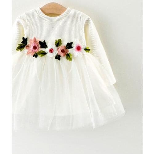 PatPat 2020 Jersey Cotton Long-sleeve Tutu Dress with Flower Decor Waist for Baby and Toddler Girls Baby Girl Clothes