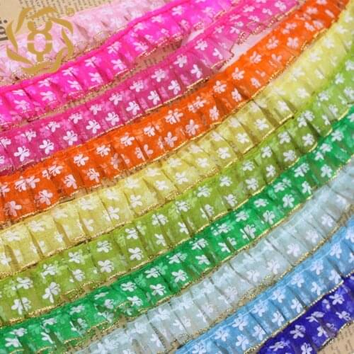 31Yards Pleated Chiffon Ruffle Ribbon Lace Trims Tape Sewing Craft Butterfly Motif Applique Fabric for Hair Bow Garment Crafts